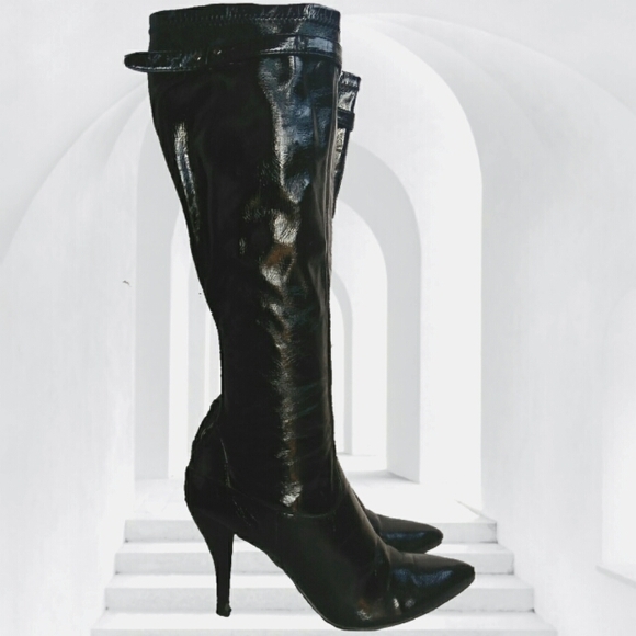 Nine West Shoes - NINE WEST 7 BLACK GLOSSY PATENT BOOTS